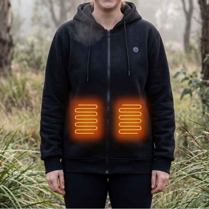 Women's Heated Zip-Up Hoodie - Long Sleeve Electric Heating Fleece Jacket