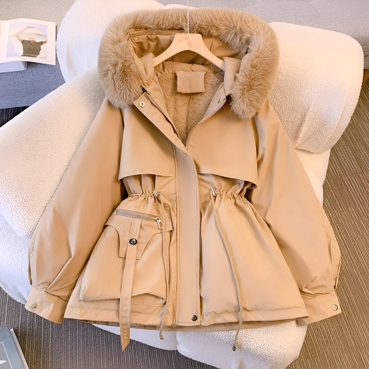 Women's Hooded Parka Jacket - Fur Trim Drawstring Waist