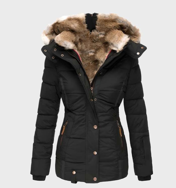 Women's Hooded Puffer Parka - Faux Fur Trim Zip Up Quilted Coat