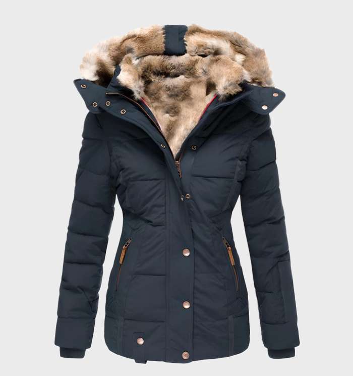 Women's Hooded Puffer Parka - Faux Fur Trim Zip Up Quilted Coat