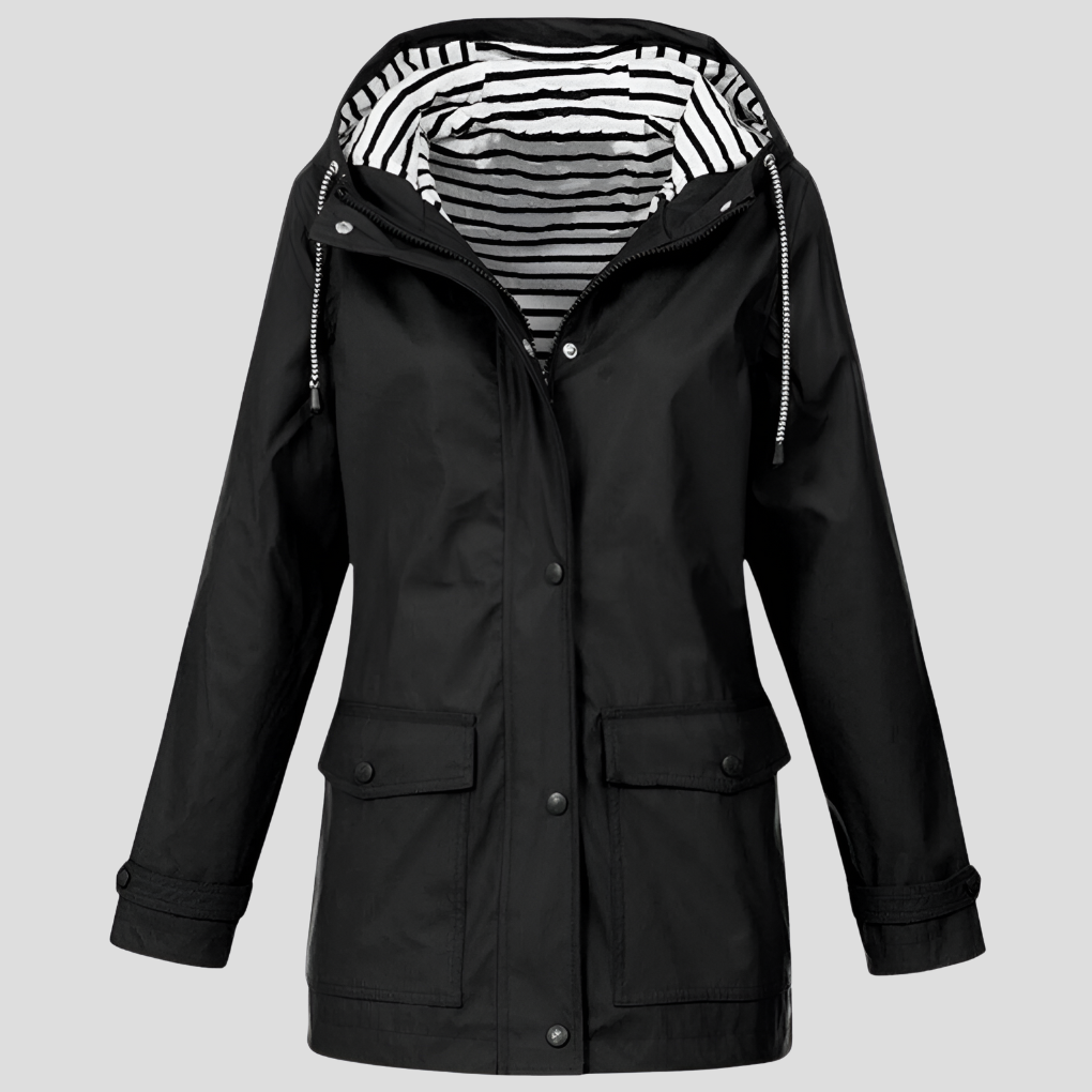 Women's Hooded Rain Jacket Zip Front Coat