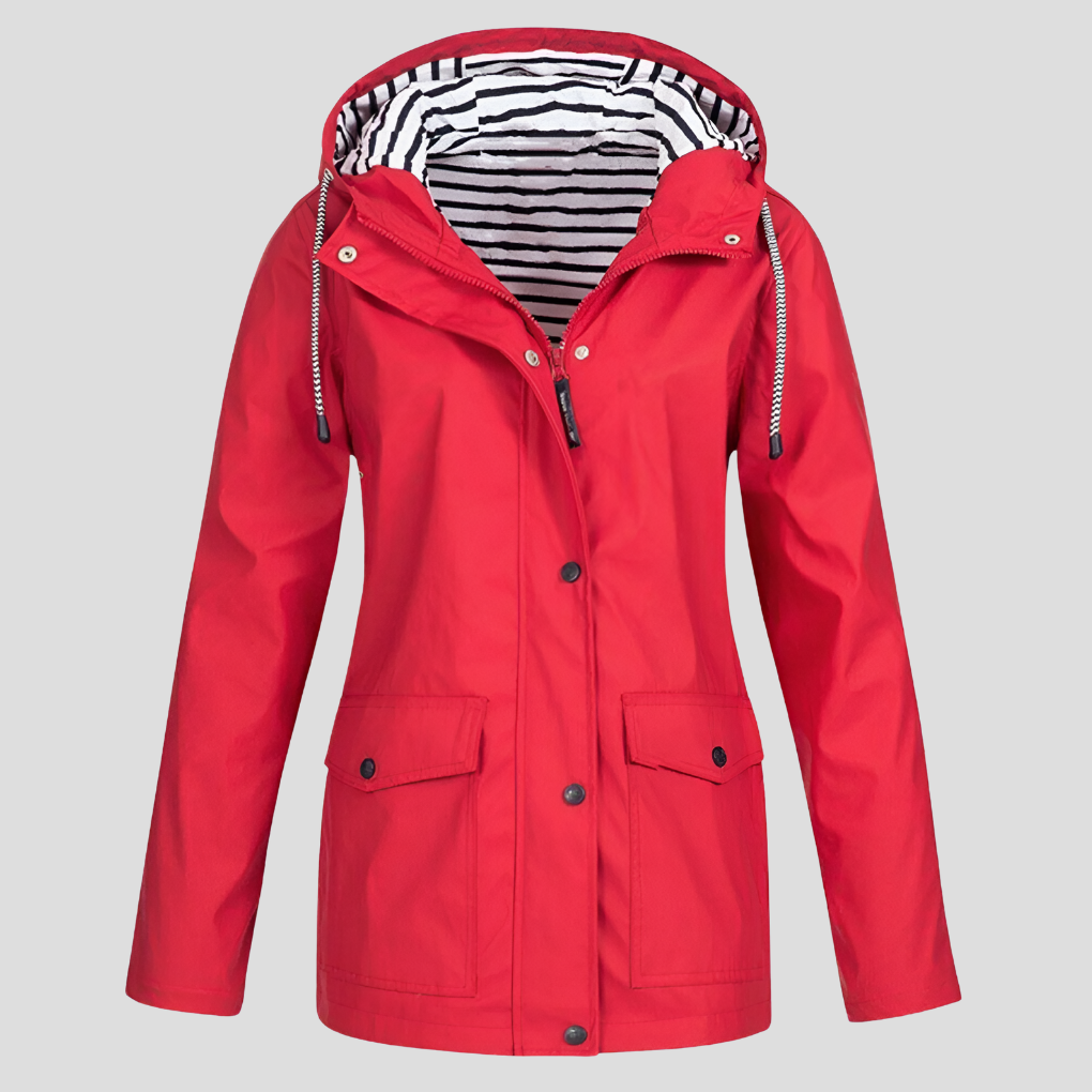 Women's Hooded Rain Jacket Zip Front Coat