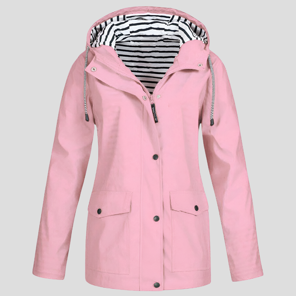 Women's Hooded Rain Jacket Zip Front Coat