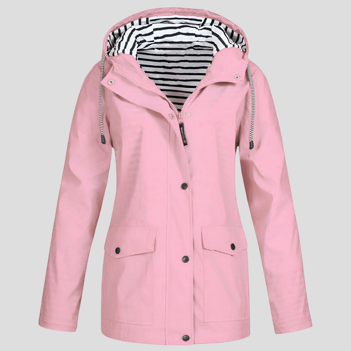Women's Hooded Rain Jacket Zip Front Coat