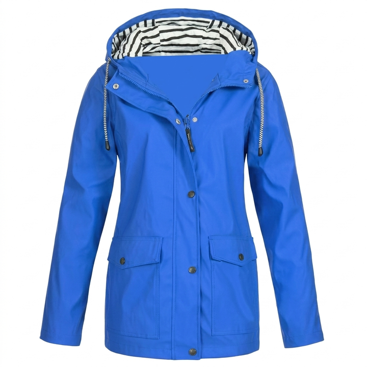 Women's Hooded Rain Jacket Zip Front Coat