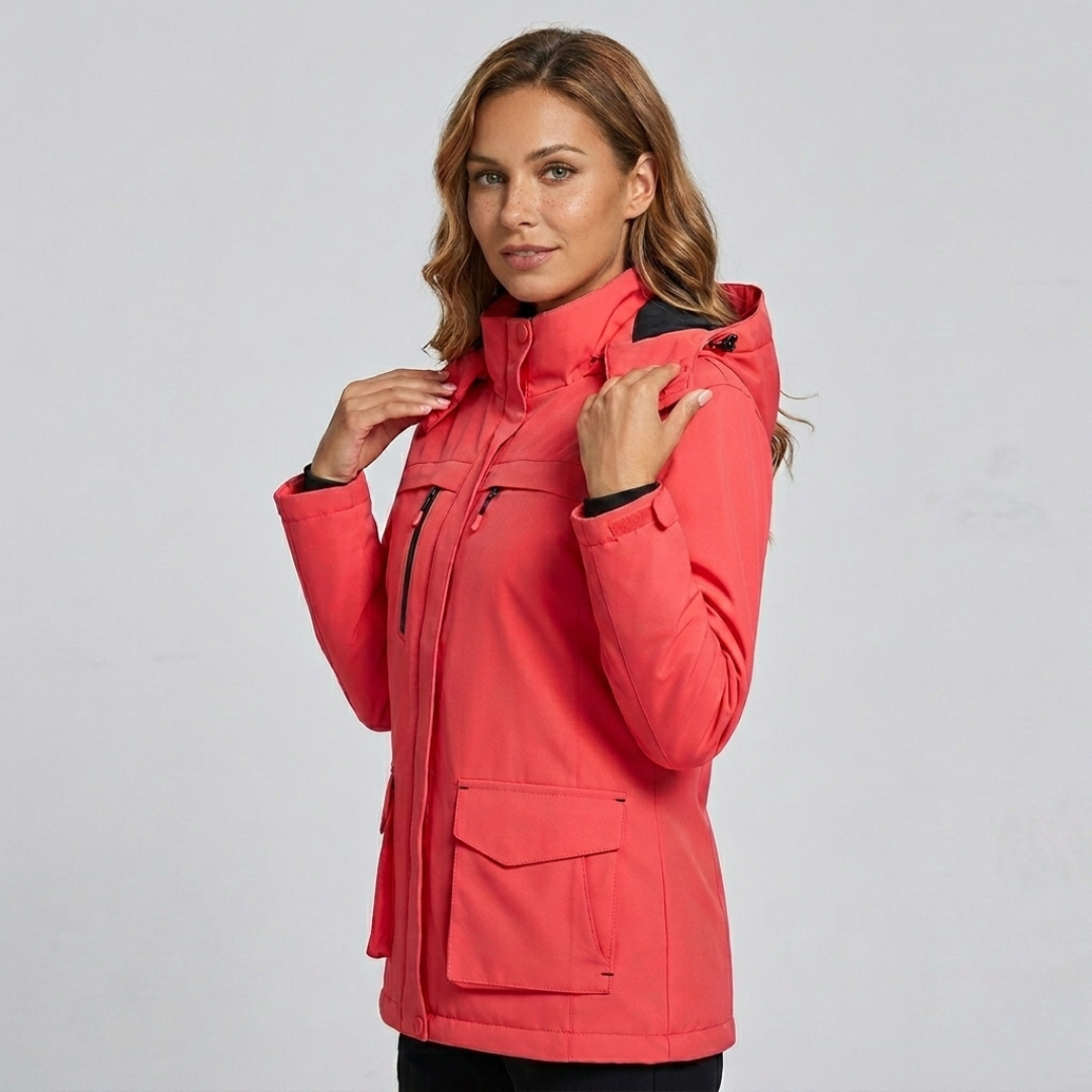 Women's Hooded Ski Jacket - Shell Long Sleeve Zip-Up Outdoor Coat