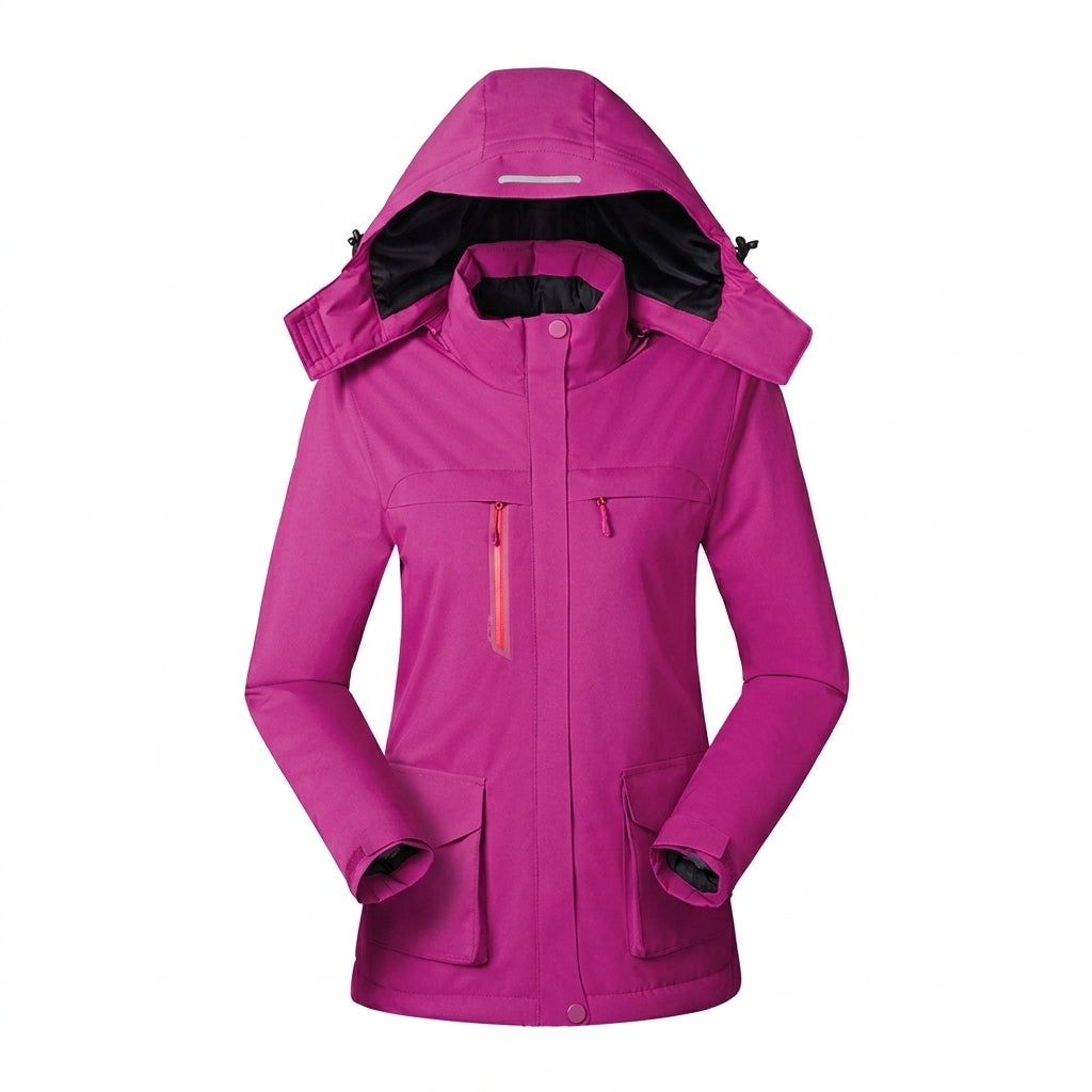 Women's Hooded Ski Jacket - Shell Long Sleeve Zip-Up Outdoor Coat
