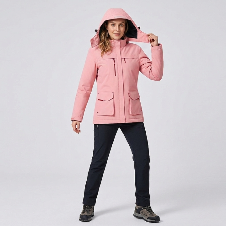 Women's Hooded Ski Jacket - Shell Long Sleeve Zip-Up Outdoor Coat