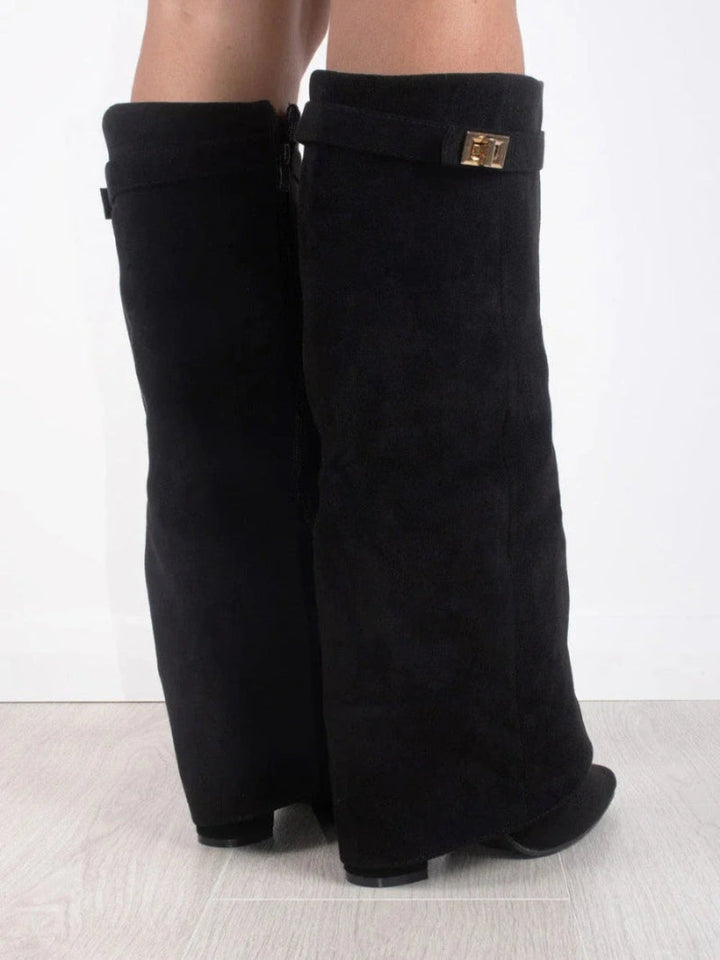 Women's Knee-High Boots with a Fold-Over Design – Pointed Toe and Stiletto Heel