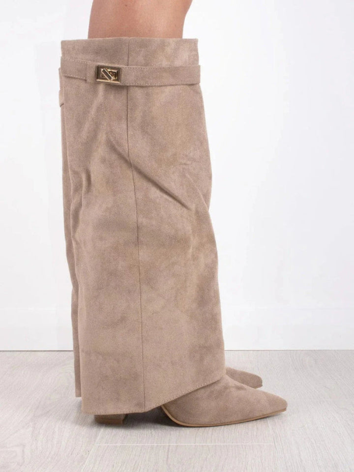 Women's Knee-High Boots with a Fold-Over Design – Pointed Toe and Stiletto Heel