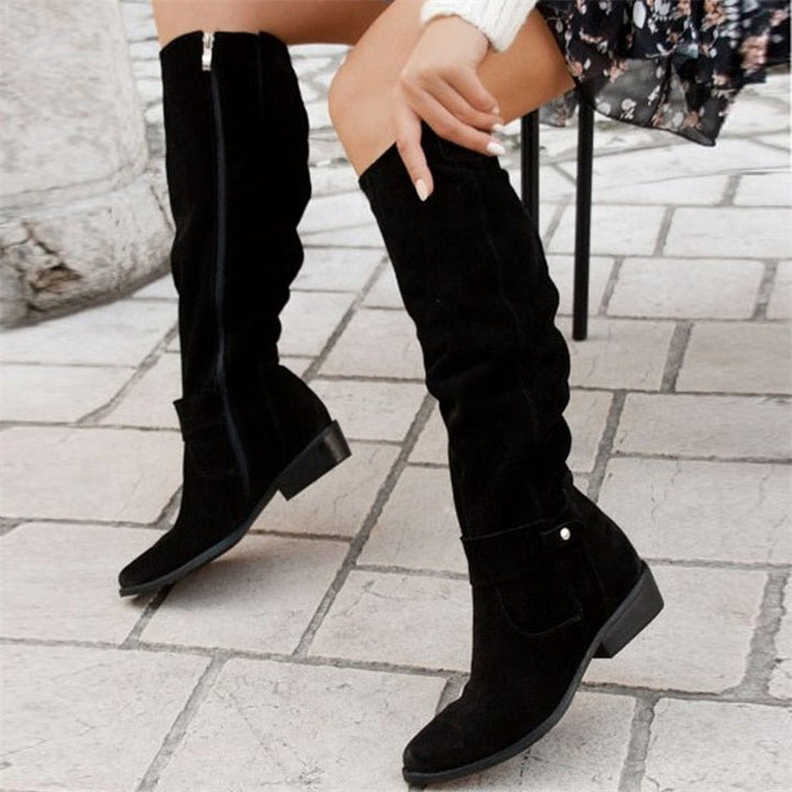 Women's Knee High Slouch Boots - Low Block Heel Pull-On