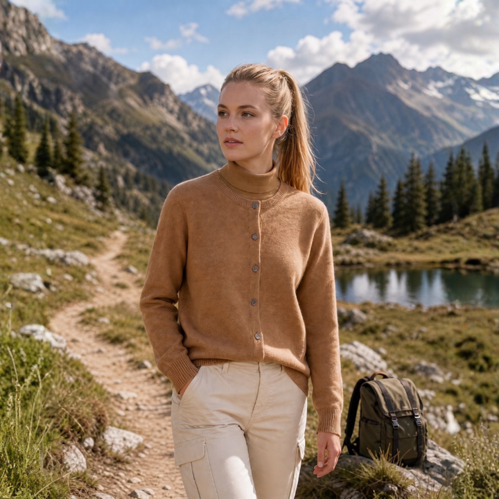 Women's Knit Button Front Cardigan - Crew Neck Fitted Long Sleeve Sweater