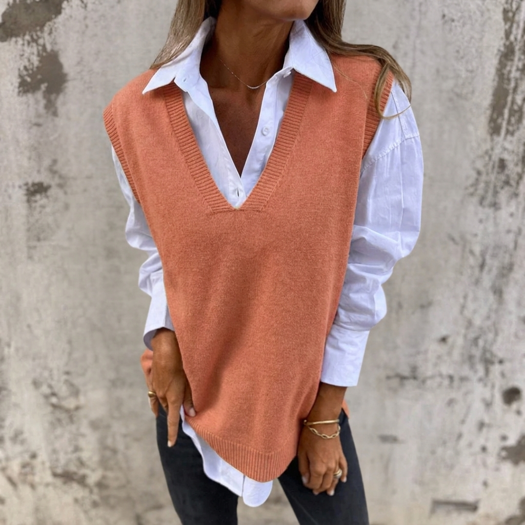 Women's Knit Sweater Vest - Oversized V-Neck Sleeveless Pullover