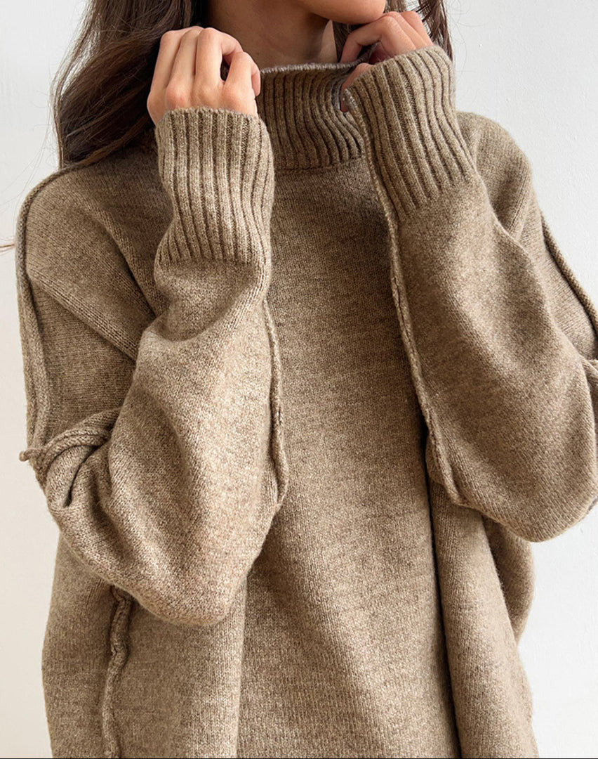Women's Knit Two Piece Set - Turtleneck Sweater and Wide Leg Trousers
