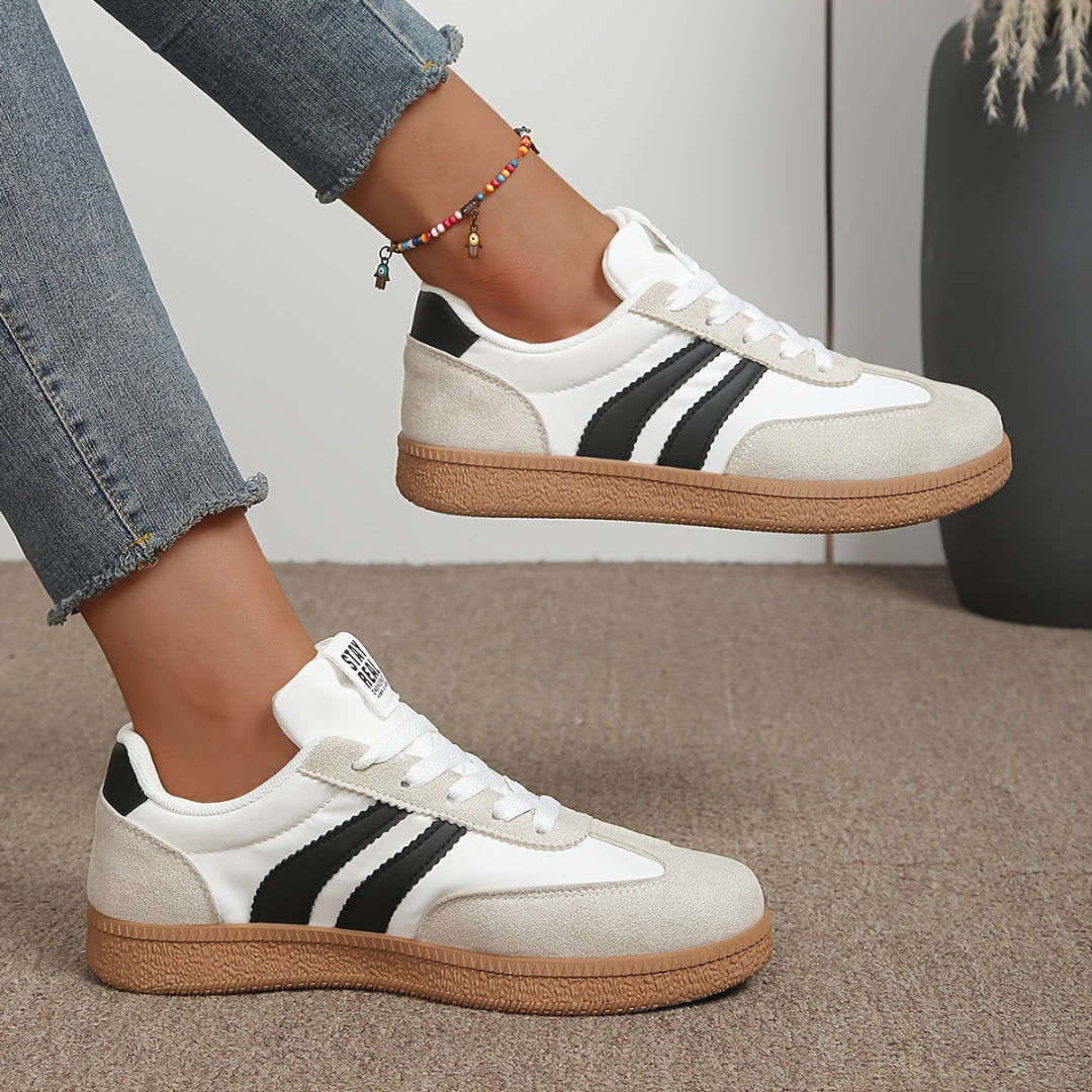 Women's Lace-Up Sneakers - Side Stripe Low Top