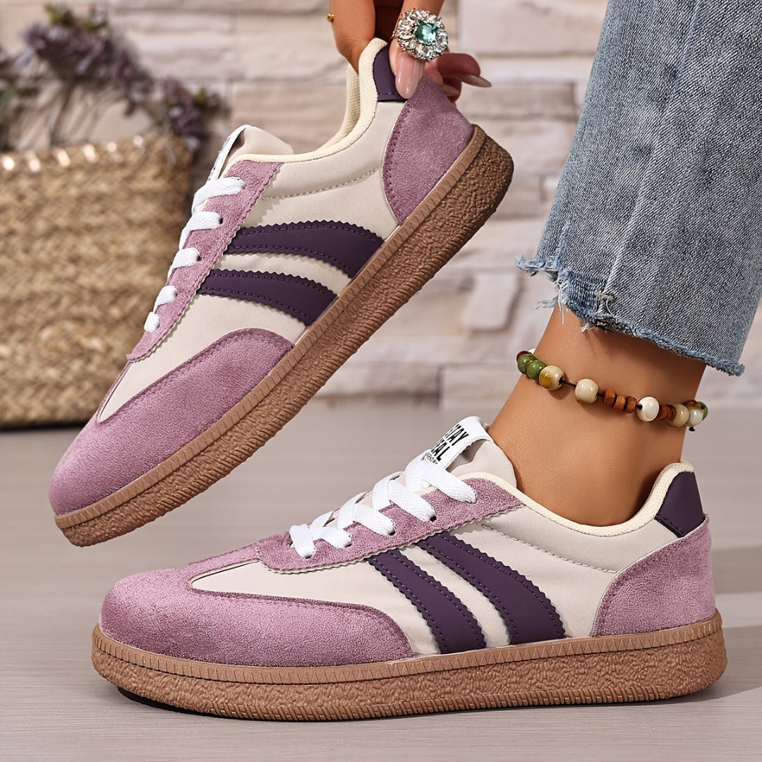 Women's Lace-Up Sneakers - Side Stripe Low Top