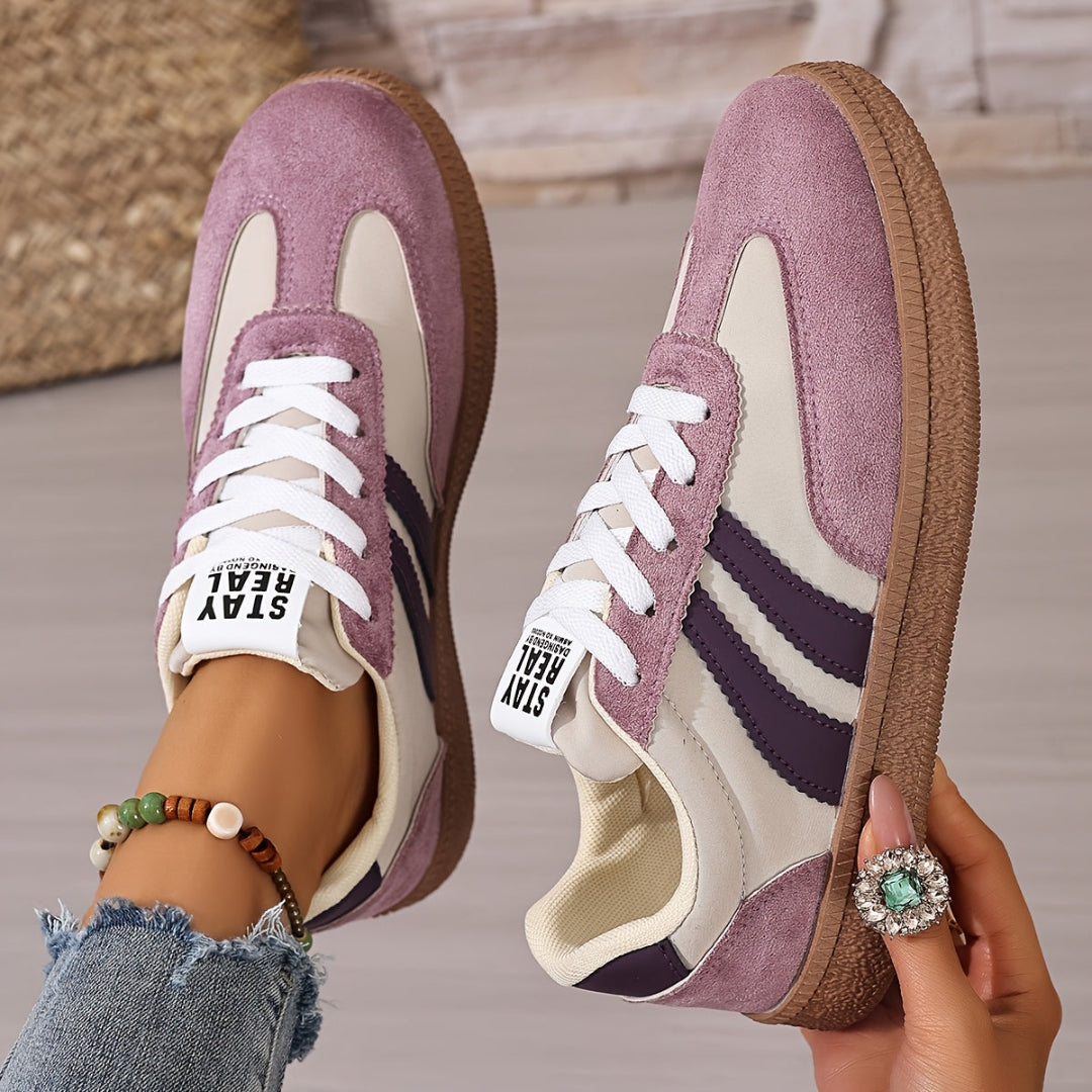 Women's Lace-Up Sneakers - Side Stripe Low Top