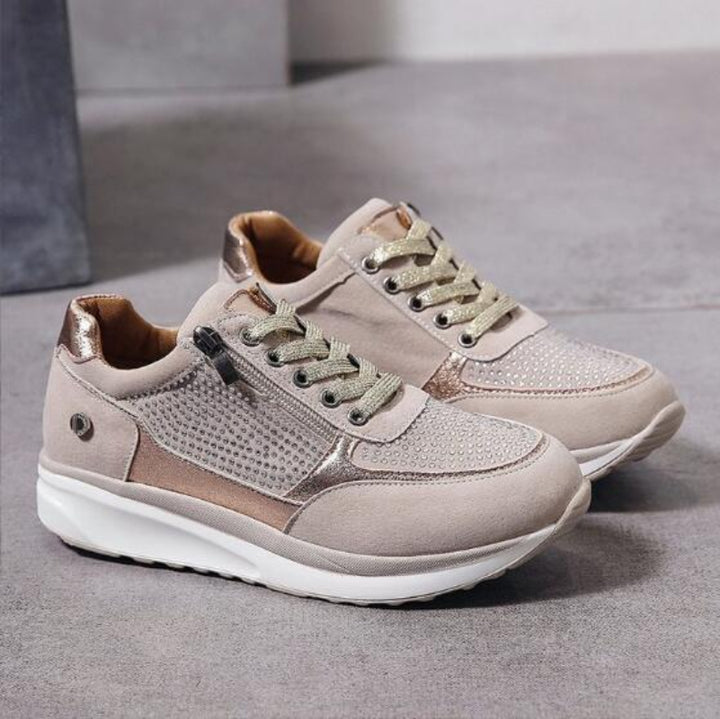 Women's Lace-Up Wedge Sneakers - Side Zip Embellished Panel
