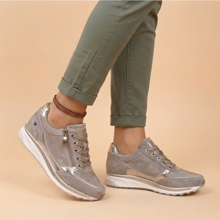 Women's Lace-Up Wedge Sneakers - Side Zip Embellished Panel