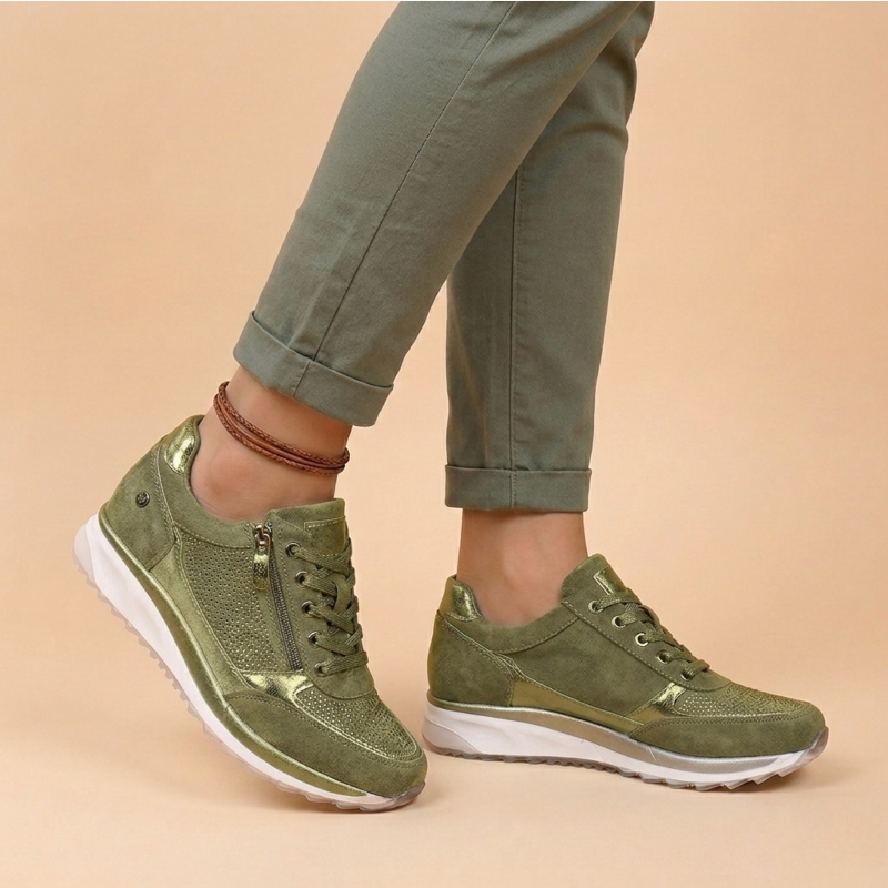 Women's Lace-Up Wedge Sneakers - Side Zip Embellished Panel