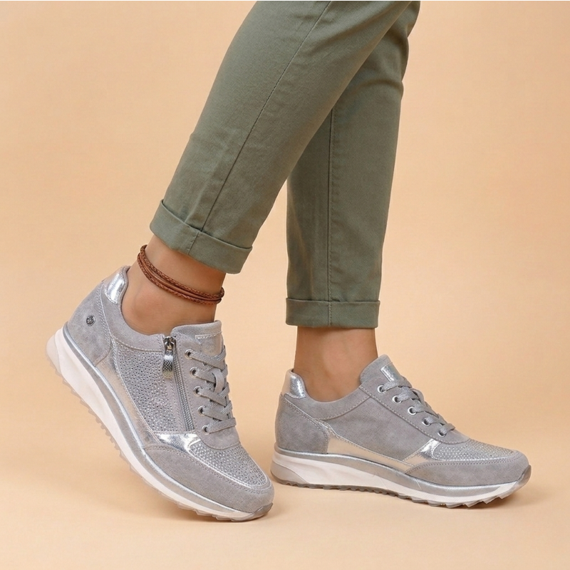 Women's Lace-Up Wedge Sneakers - Side Zip Embellished Panel