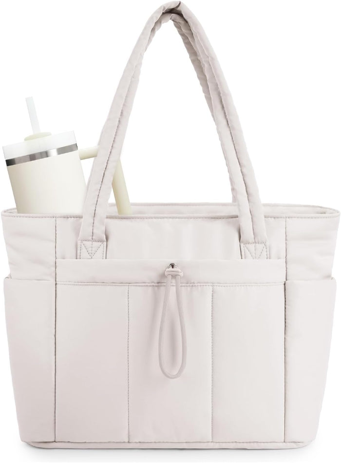 Women's Large Nylon Tote Bag - Multi-Pocket Zip Front Shoulder Bag