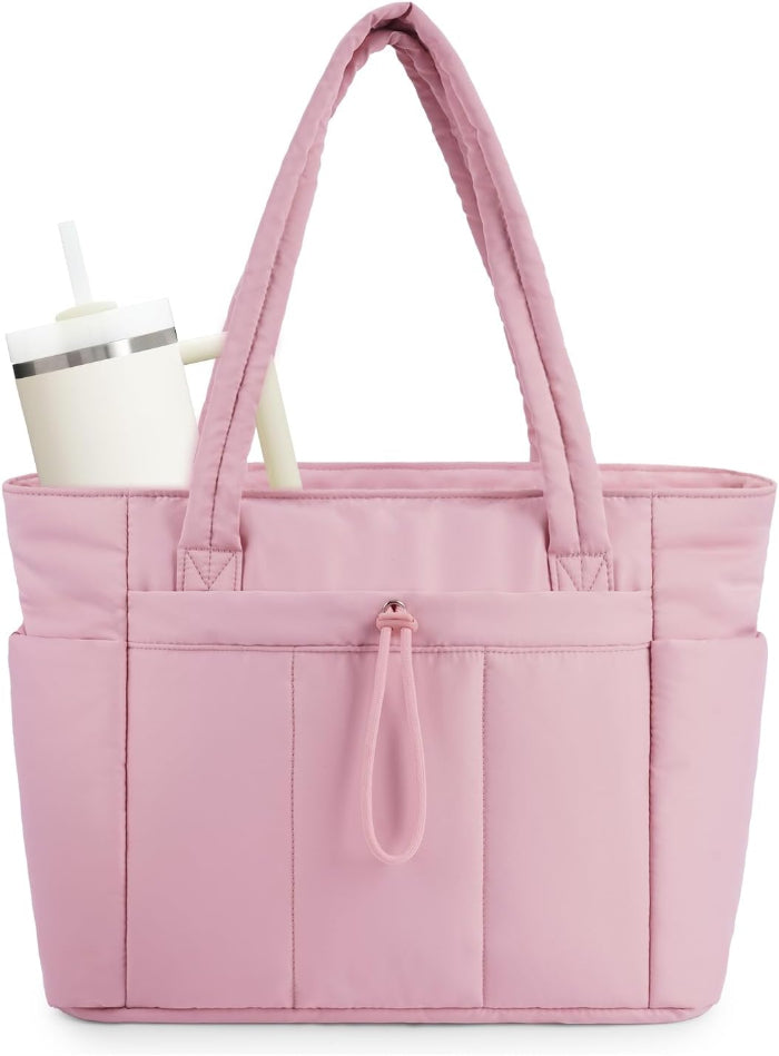 Women's Large Nylon Tote Bag - Multi-Pocket Zip Front Shoulder Bag