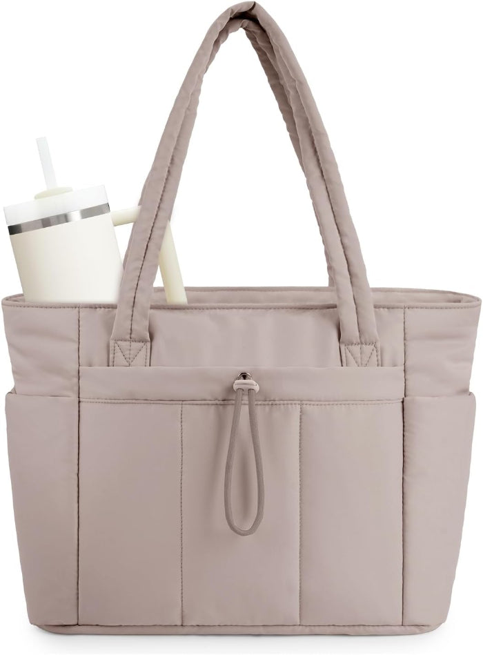 Women's Large Nylon Tote Bag - Multi-Pocket Zip Front Shoulder Bag