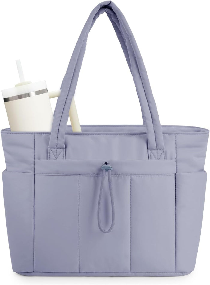 Women's Large Nylon Tote Bag - Multi-Pocket Zip Front Shoulder Bag