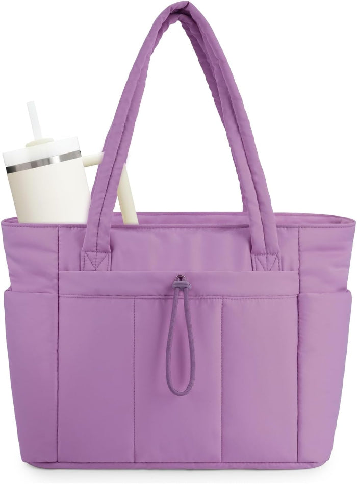 Women's Large Nylon Tote Bag - Multi-Pocket Zip Front Shoulder Bag