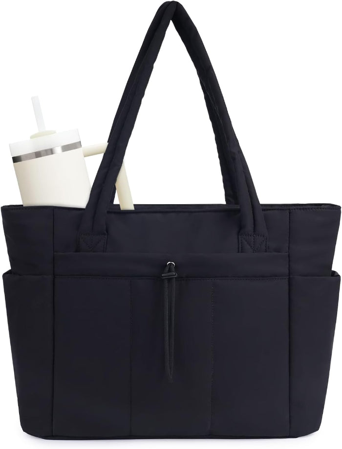 Women's Large Nylon Tote Bag - Multi-Pocket Zip Front Shoulder Bag