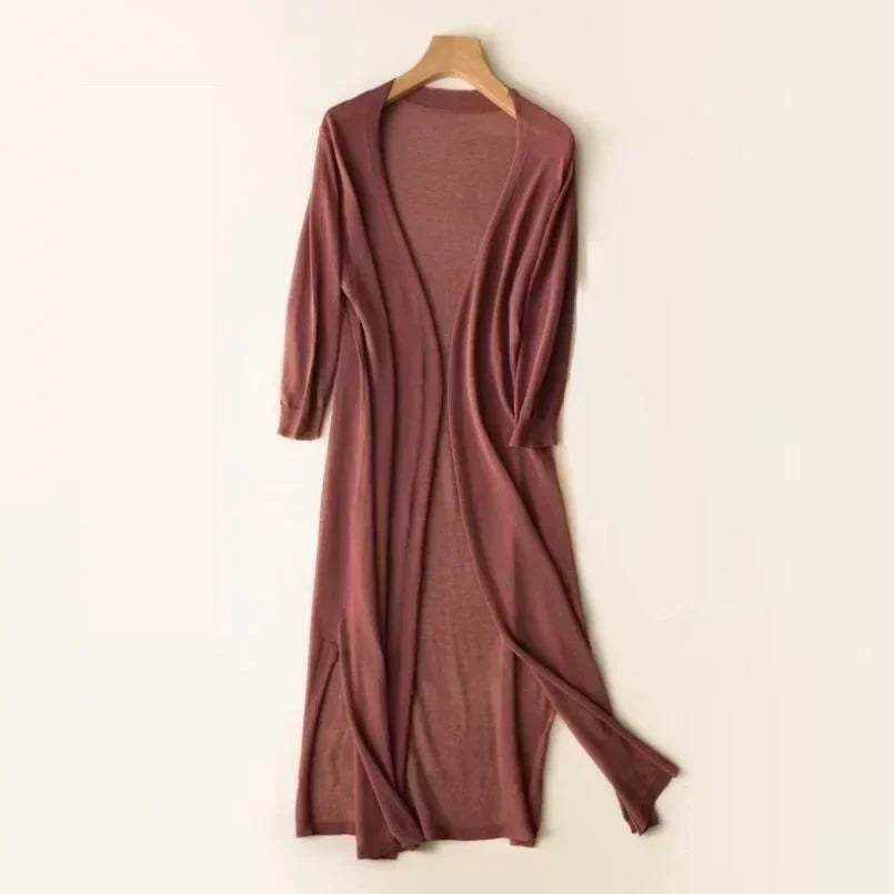 Women's Long Line Open Front Cardigan - Maxi Length Knit