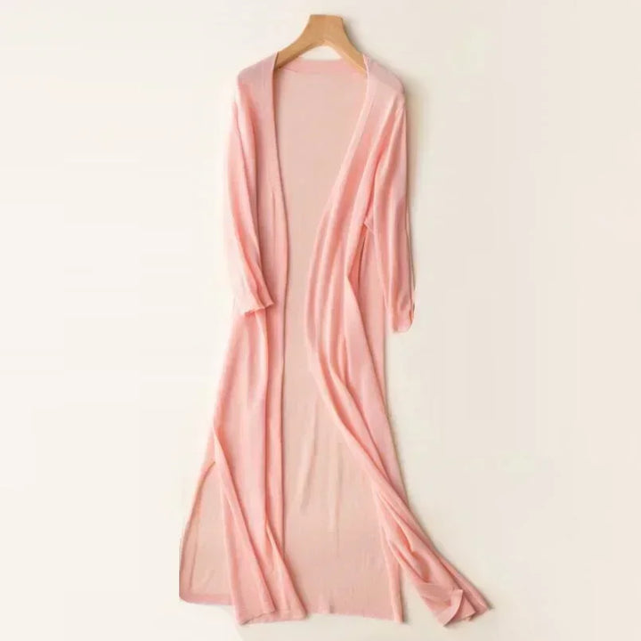 Women's Long Line Open Front Cardigan - Maxi Length Knit
