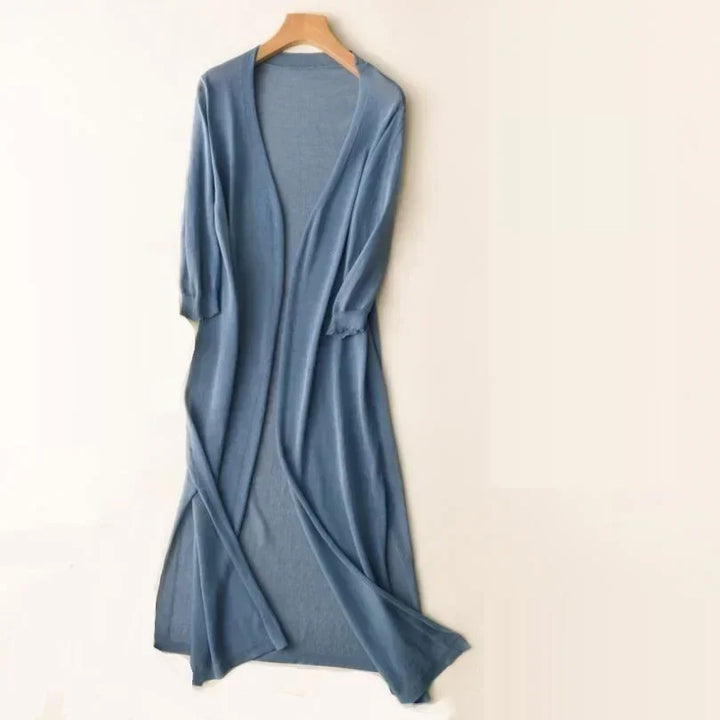 Women's Long Line Open Front Cardigan - Maxi Length Knit