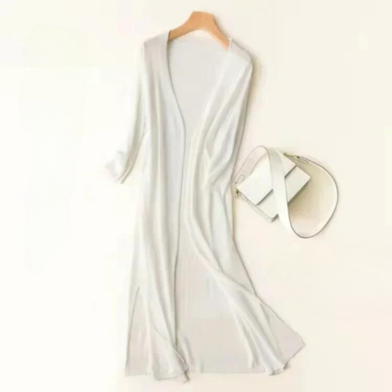 Women's Long Line Open Front Cardigan - Maxi Length Knit