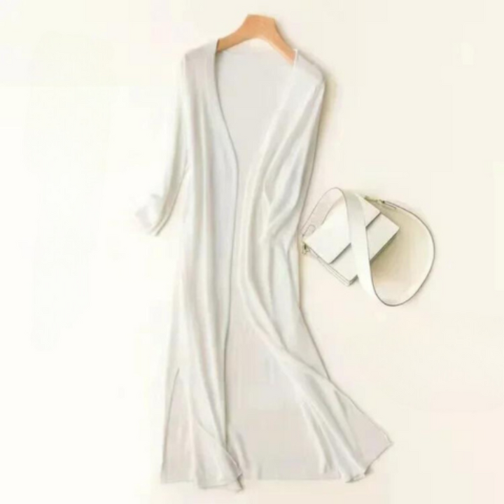 Women's Long Line Open Front Cardigan - Maxi Length Knit
