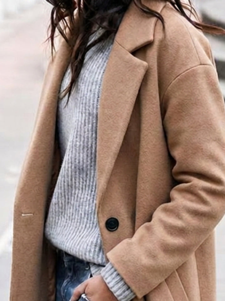 Women's Longline Coat - Notched Lapel Double Button Maxi Length