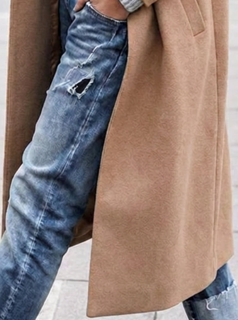 Women's Longline Coat - Notched Lapel Double Button Maxi Length