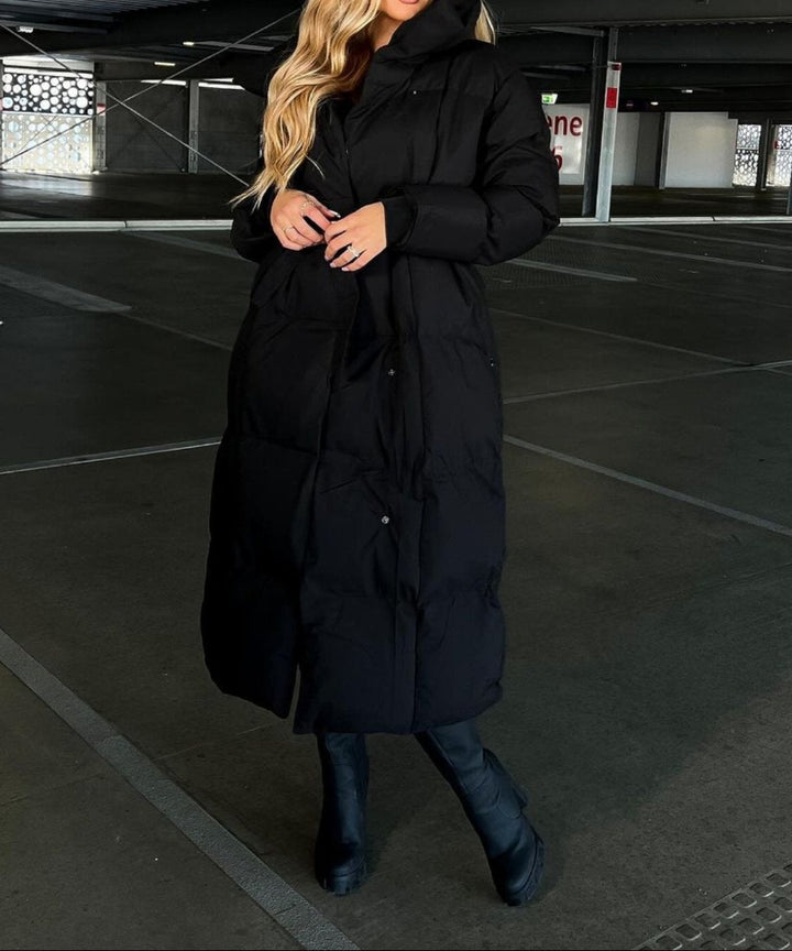 Women's Longline Puffer Coat - Oversized Funnel Collar