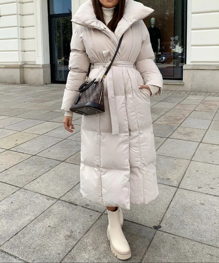 Women's Longline Puffer Coat - Oversized Funnel Collar