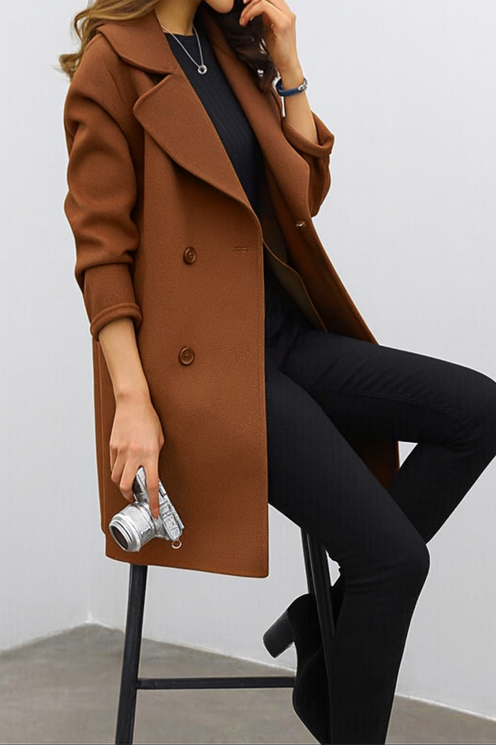 Women's Longline Wrap Coat - Notched Lapel Long Sleeve Belted