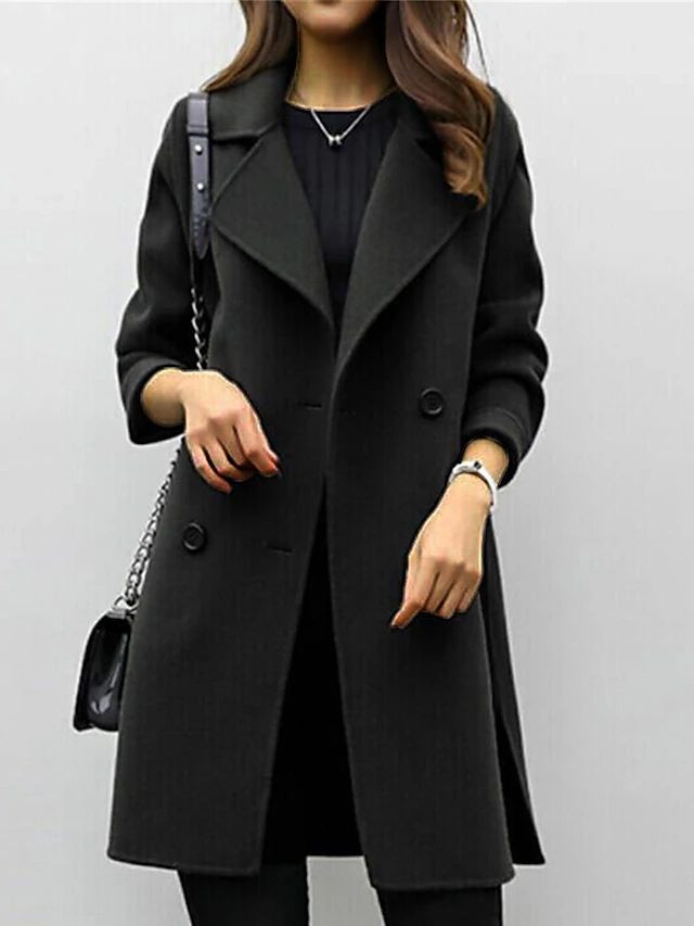 Women's Longline Wrap Coat - Notched Lapel Long Sleeve Belted