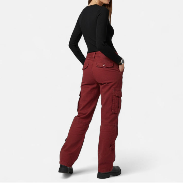 Women's Low Rise Cargo Trousers - Straight Leg Flap Pocket Pants