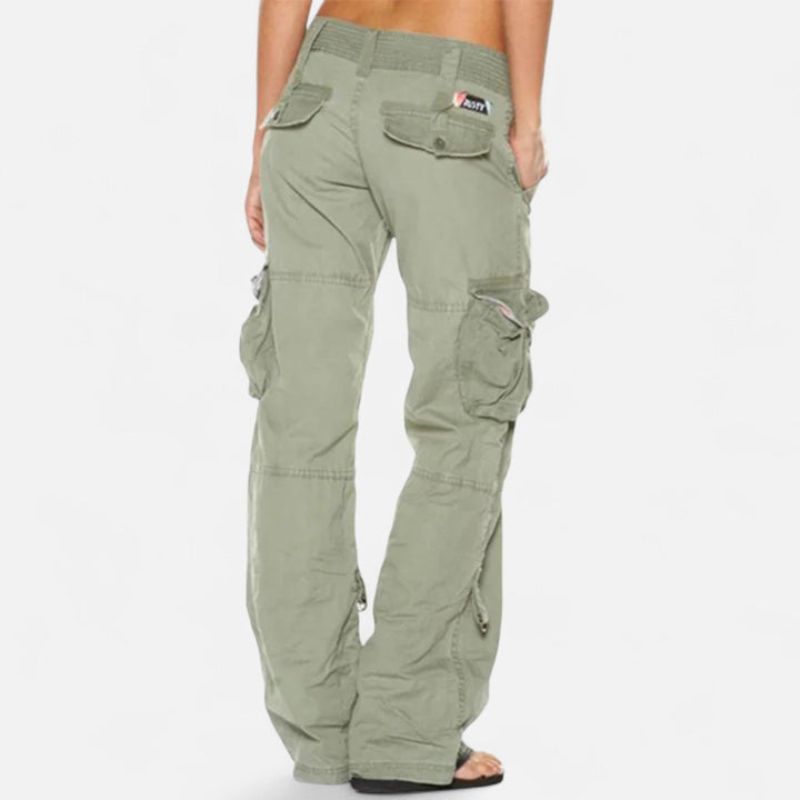 Women's Low Rise Cargo Trousers - Straight Leg Flap Pocket Pants