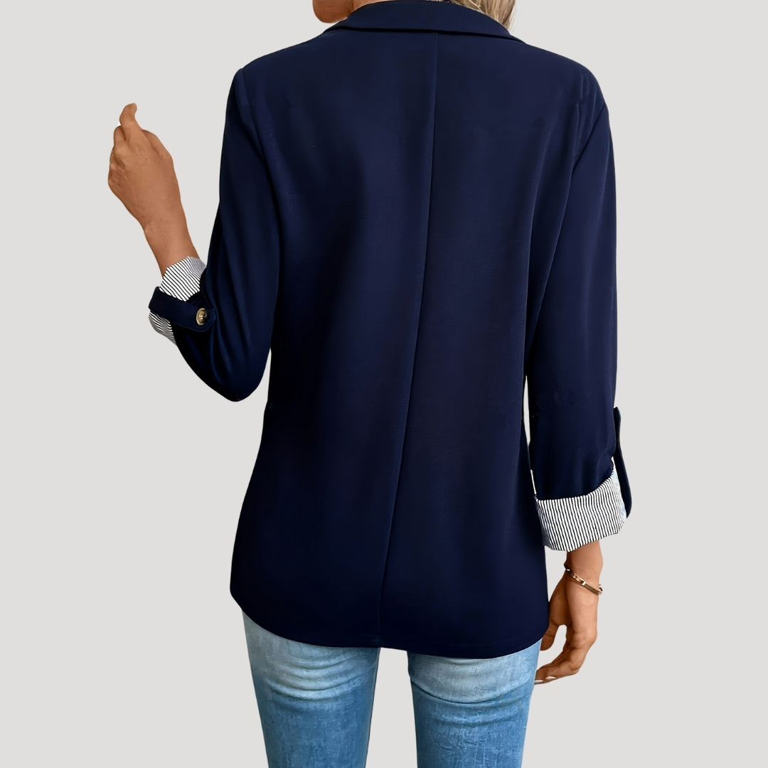 Women's Open Front Blazer - Long Sleeve Notched Lapel Rolled Cuff