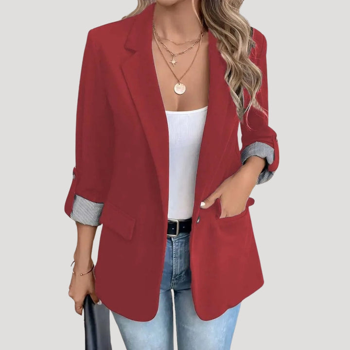 Women's Open Front Blazer - Long Sleeve Notched Lapel Rolled Cuff