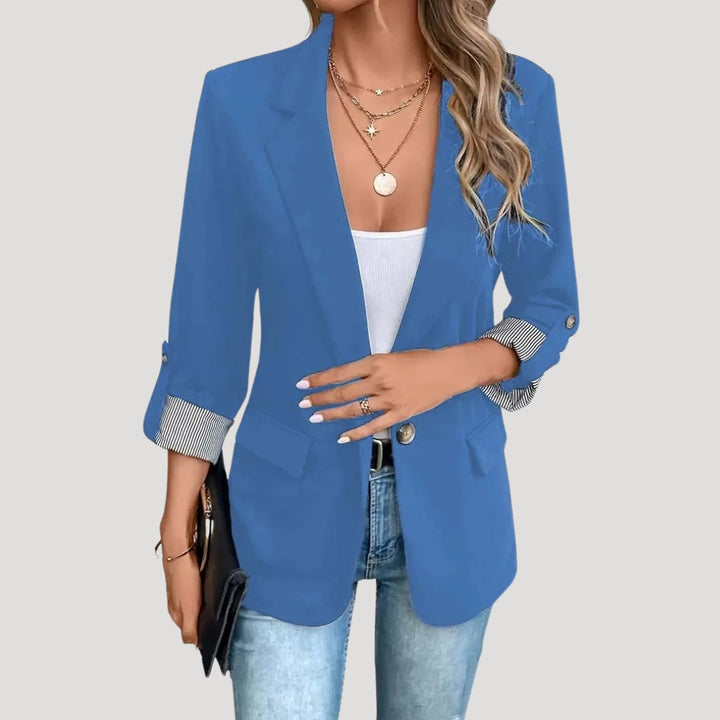 Women's Open Front Blazer - Long Sleeve Notched Lapel Rolled Cuff