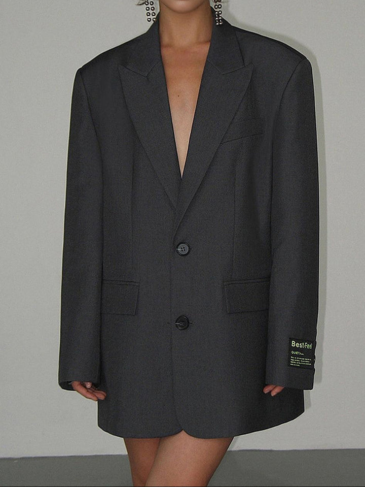Women's Oversized Blazer - Notch Lapel Two-Button Front