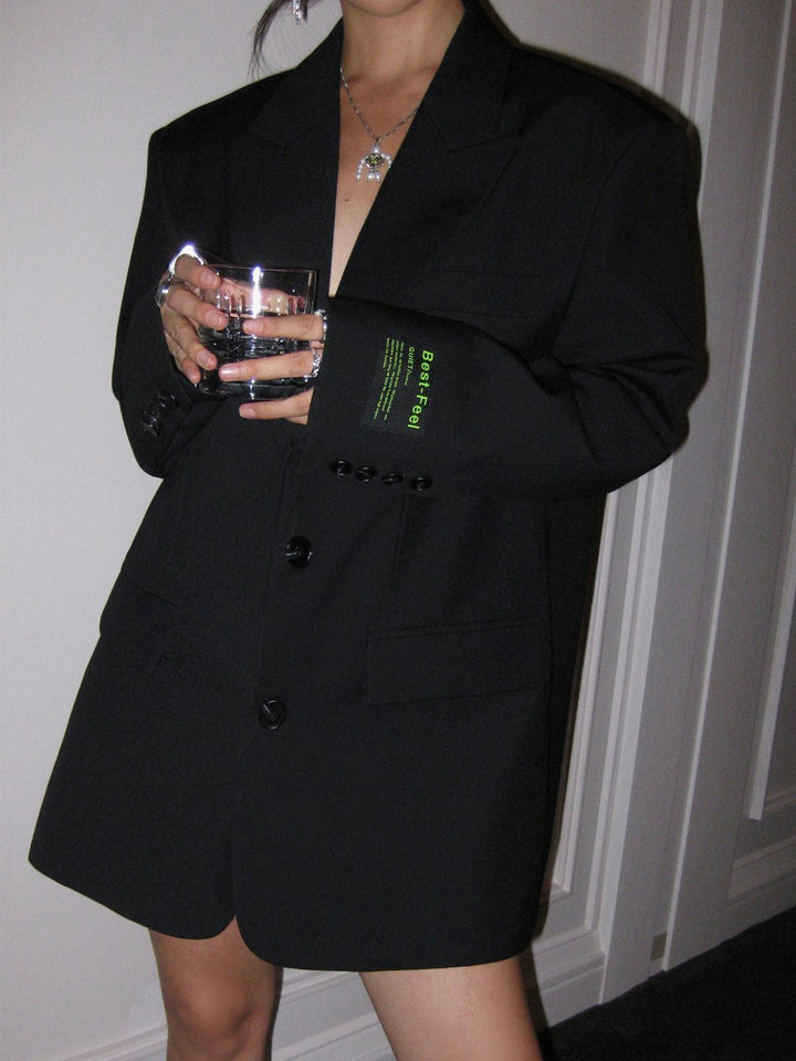 Women's Oversized Blazer - Notch Lapel Two-Button Front