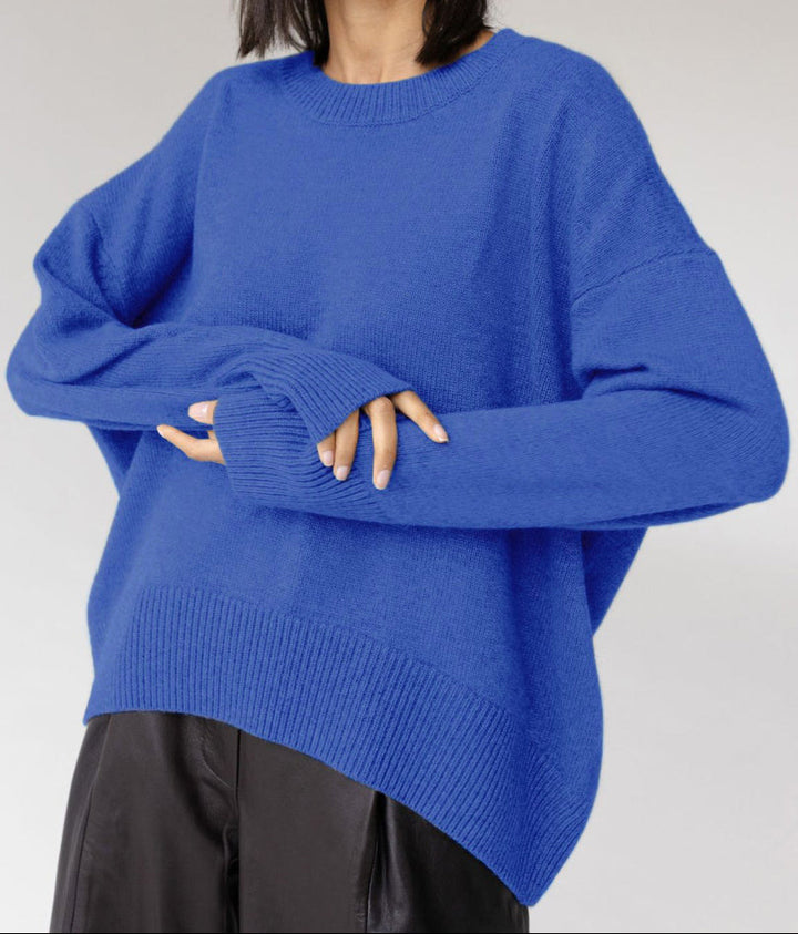 Women's Oversized Crew Neck Knit Sweater - Drop Shoulder Long Sleeve Pullover